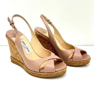 Jimmy Choo Ballet-pink leather Amely wedge heeled pumps, Size 38,5